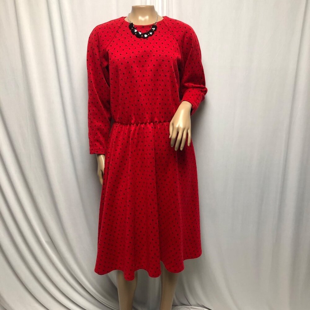 Diversity Red Black Polka Dot Dress Womens Size 10P Knit Long Sleeve Church